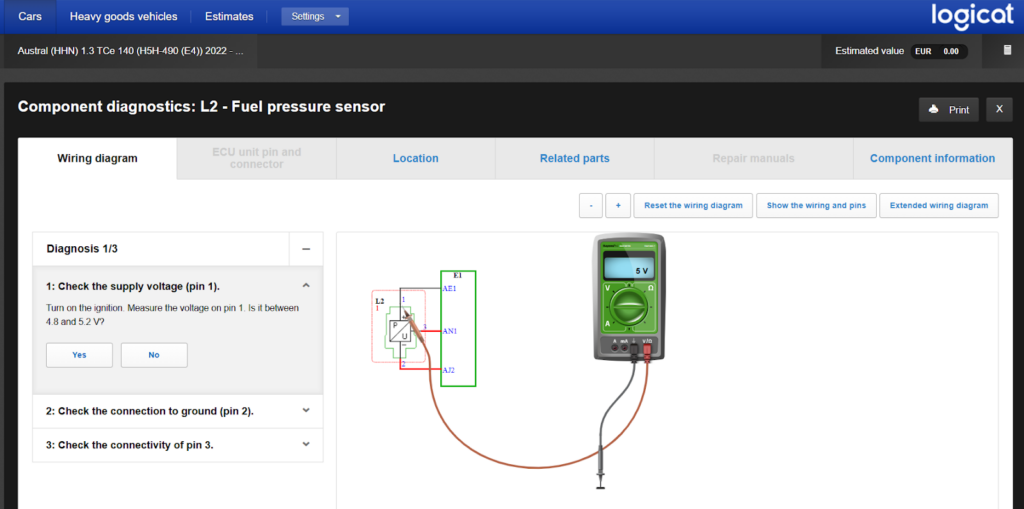 Component diagnostics : L2 - Fuel pressure sensor with haynespro